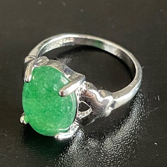 Women green jade S925 silver ring size 7.5 - Picture 3 of 9
